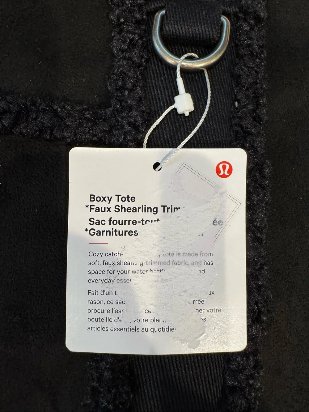 NWT Black Boxy Tote Bag 10L Faux Shearling Trim